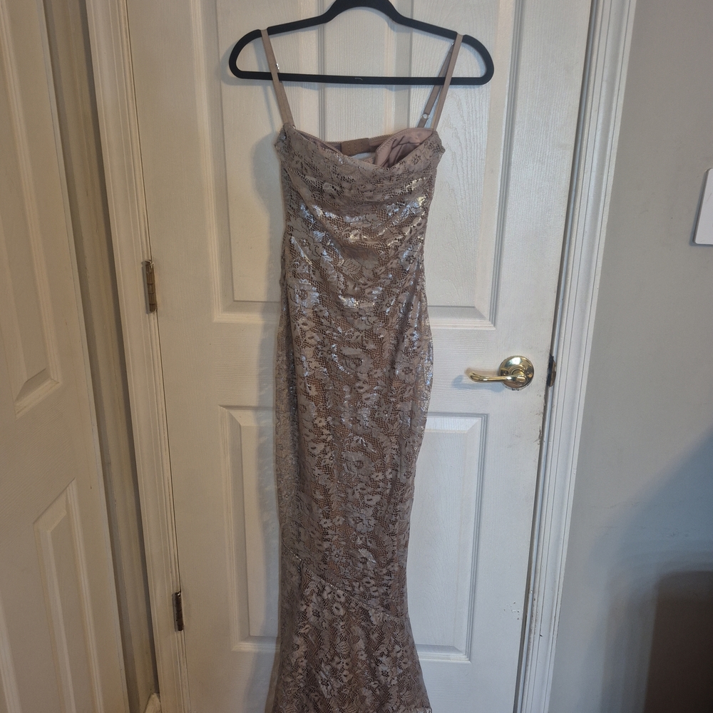 House of CB Azzurra ice blue lace godet gown